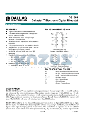 DS1669S-050 datasheet - Dallastat Electronic Digital Rheostat