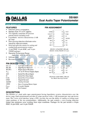 DS1801E-014 datasheet - Dual Audio Taper Potentiometer