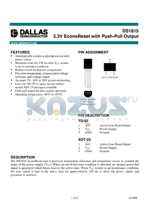 DS1815-20 datasheet - 3.3V EconoReset with Push-Pull Output