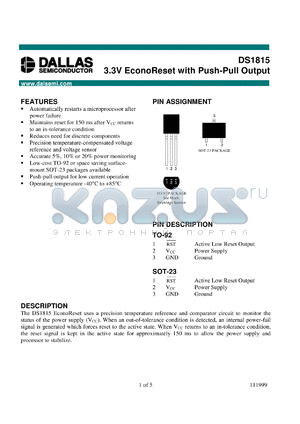 DS1815R-20 datasheet - 3.3V EconoReset with Push-Pull Output