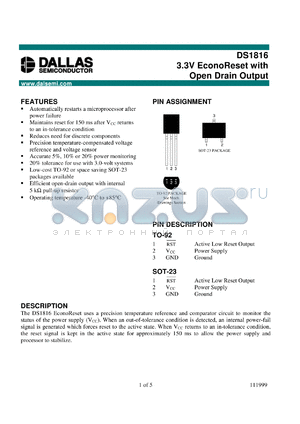 DS1816-20 datasheet - 3.3V EconoReset with Open Drain Output