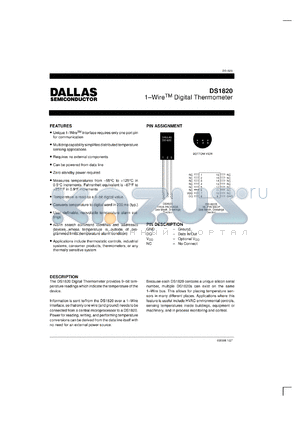 DS1820S datasheet - 1-Wire Digital Thermometer