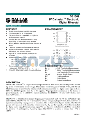 DS1869-010 datasheet - 3V Dallastat Electronic Digital Rheostat