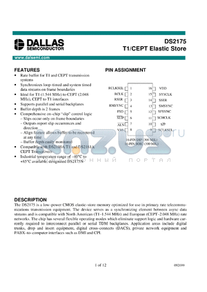 DS2175S datasheet - T1/CEPT Elastic Store