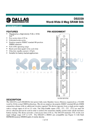 DS2229-85 datasheet - Word-Wide 8 Meg SRAM Stik