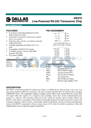 DS275-N datasheet - Line-Powered RS-232 Transceiver Chip