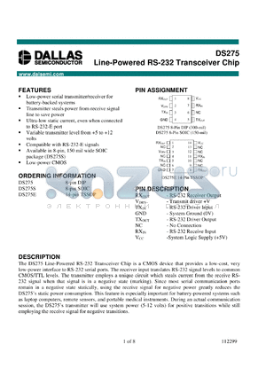 DS275E-N datasheet - Line-Powered RS-232 Transceiver Chip