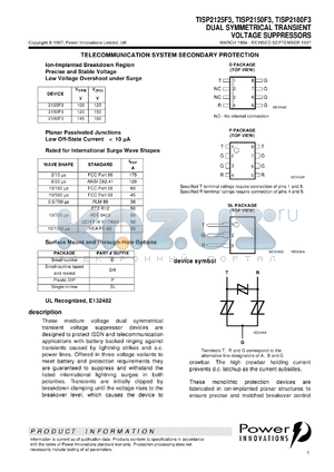 TISP2125F3DR datasheet - Symmetrical Overvoltage TISP for 3 Wire Battery Backed Ringer Protection