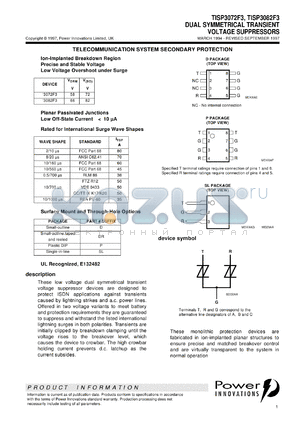 TISP3072F3D datasheet - Dual Symmetrical Overvoltage TISP for 3 Wire Ground Backed Ringer Protection