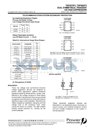 TISP3072F3P datasheet - Dual Symmetrical Overvoltage TISP for 3 Wire Ground Backed Ringer Protection