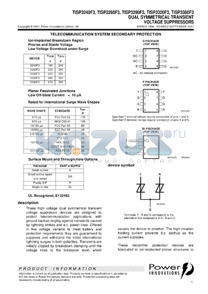 TISP3240F3D datasheet - Dual Symmetrical Overvoltage TISP for 3 Wire Ground Backed Ringer Protection