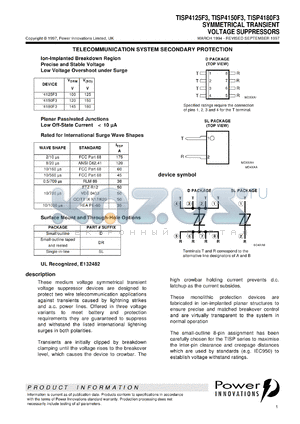TISP4125F3DR datasheet - Single Symmetrical Overvoltage TISP for 2 Wire Systems