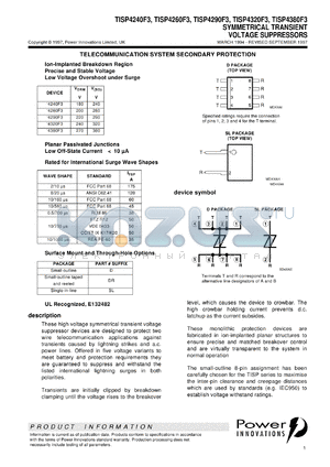 TISP4260F3DR datasheet - Single Symmetrical Overvoltage TISP for 2 Wire Systems