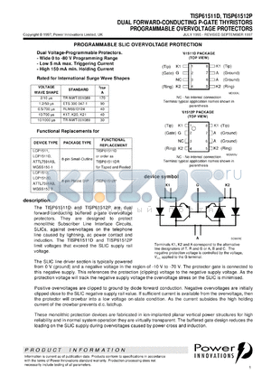 TISP61512 datasheet - Dual Programmable Overvoltage Protectors - SLIC IC