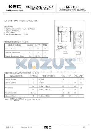 KDV149A datasheet - Silicon diode for AM radio band tuning applications