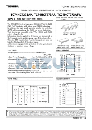 TC74HCT273AFN datasheet - Octal D-type flip flop with clear