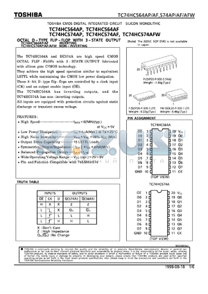 TC74HC574AFW datasheet - Octal d-type flip-lop with 3 state output inverting