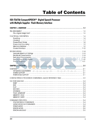 ISD-T267SA/Q datasheet - CompactSPEECH digital signal processor with multiple supplier flash memory interface