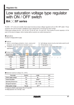 BA15ST datasheet - Low saturation voltage type regulator with ON/OFF switch