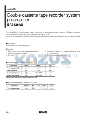 BA3426AS datasheet - Double cassette tape recorder system preamplifier