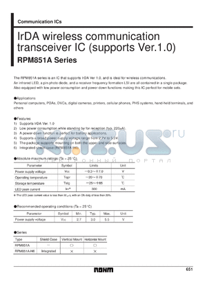 RPM851A-H6 datasheet - IrDA wireless communication transceiver IC