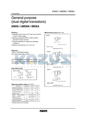 EMD6N datasheet - Dual digital PNP/NPN transistor, general purpose
