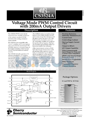 CS3524AGNW16 datasheet - Voltage mode PWM control circuit with 200mA output drivers