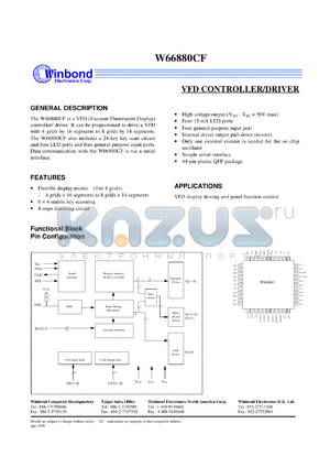 W666880CF datasheet - VFD controller/driver