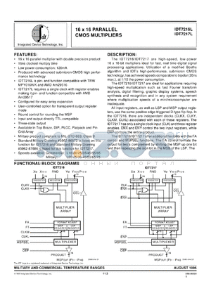 IDT7217L30FB datasheet - 16x16 parallel CMOS multiplier