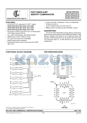 IDT74FCT521BPB datasheet - Fast CMOS 8-bit identity comparator