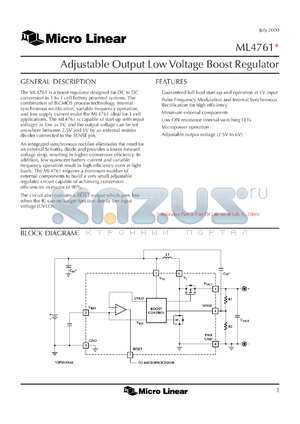 ML4661CS datasheet - Adjustable output low voltage boost regulator