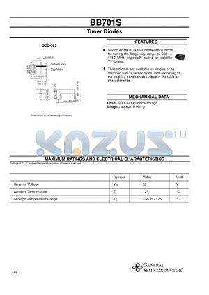 BB701S datasheet - Tuner Diode