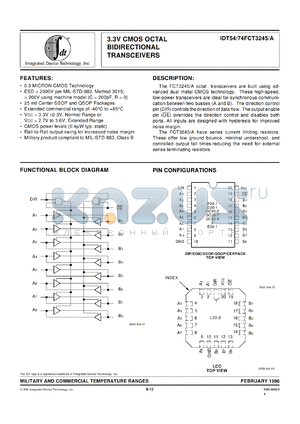 IDT74FCT3245AQ datasheet - 3.3V CMOS octal bidirectional transceiver