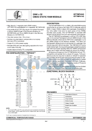 IDT7MP4045S20M datasheet - 256 x 32 CMOS static RAM module