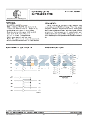 IDT74FCT3244QB datasheet - 3.3 CMOS octal buffer/line driver