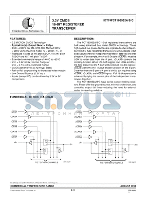 IDT74FCT163952CPF datasheet - 3.3V CMOS octal transparent latche