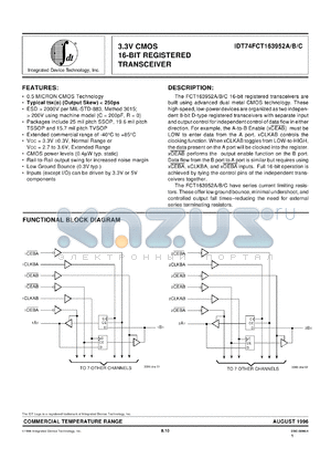 IDT74FCT163952APF datasheet - 3.3V CMOS octal transparent latche