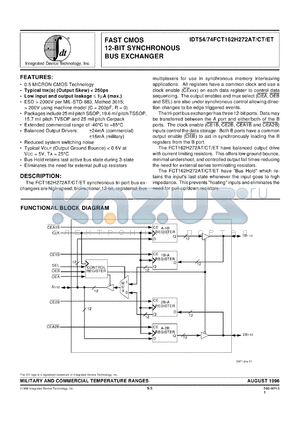 IDT54FCT162H272ETPAB datasheet - Fast CMOS 12bit synchronous bus exchanger