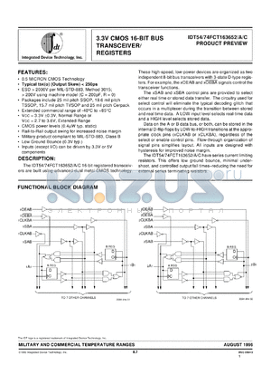 IDT74FCT163652CEB datasheet - 3.3V CMOS 16-bit bus transceiver/register