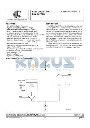 IDT74FCT162701TPFB datasheet - Fast CMOS 18-bit R/W buffer