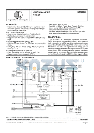 IDT723611L20PF datasheet - CMOS syncFIFO 64 x 36