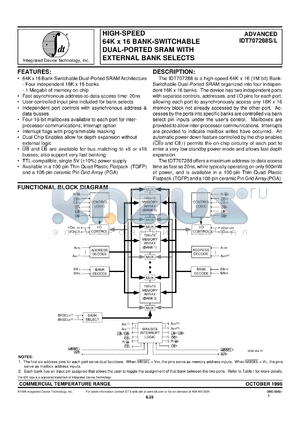 IDT707288L20G datasheet - High-speed 64K x 16 bank-switchable dual-ported SRAM with external bank selects