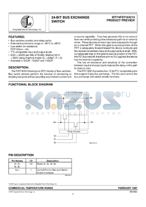 IDT74FST16163213PV datasheet - 24-bit bus exchange switch