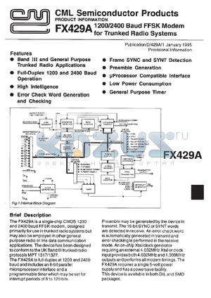 FX429AL1 datasheet - 1200/2400 Baud FFSK modem for trunked radio system