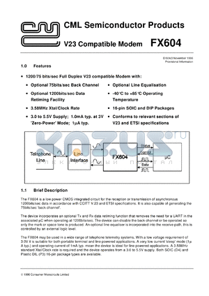 FX604P3 datasheet - V23 compatible modem