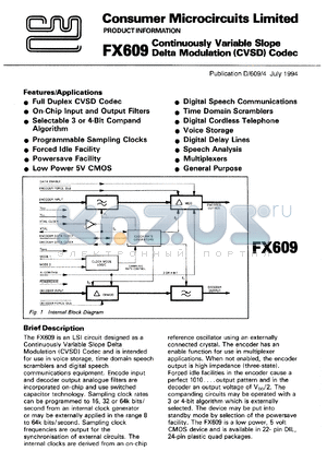 FX609L2 datasheet - Continuously variable slope delta modulation codec