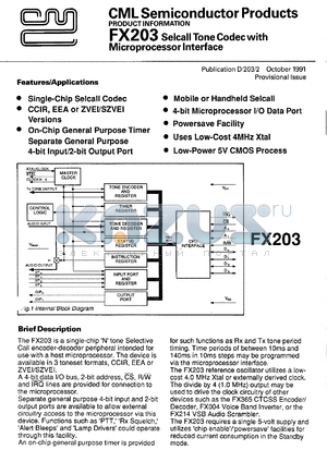 FX203J datasheet - Selcall tone codec with microprocessor interface