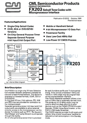FX203LG datasheet - Selcall tone codec with microprocessor interface