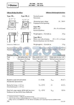 PB1000/S datasheet - Silicon bridge rectifier