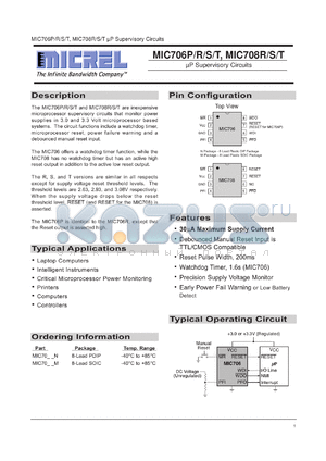 MIC708RM datasheet - MIC708R/S/T µP Supervisory Circuits